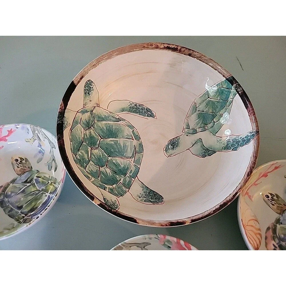Melamine Serving Bowl W/3 Matching Bowls Turtles Tropical Tommy Bahama Christmas
